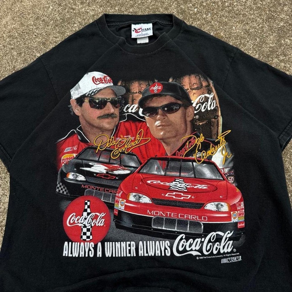 Vintage 90s Chase Authentics Coca Cola NASCAR Racing Tee Black Large (g4a)